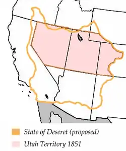 Utah-Territorium 1851 und vorgeschlagener Staat Deseret