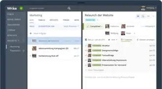 Ein Screenshot des Workspace in Wrike, der Ordner und Aufgaben zeigt (2016)