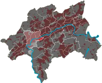 Lage des Quartiers Arrenberg im Stadtbezirk Elberfeld-West