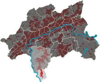 Lage des Quartiers Sudberg im Stadtbezirk Cronenberg