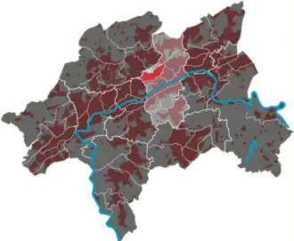 Lage des Quartiers Clausen im Stadtbezirk Barmen