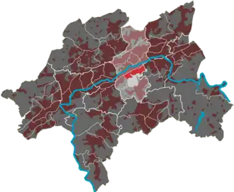 Lage des Quartiers Kothen im Stadtbezirk Barmen