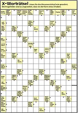X-Worträtsel: Schwedenrätsel mit speziell angeordneten Fragefeldern nach brasilianischem Vorbild