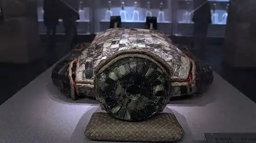 Detail des Kopfteils des Jade-Grabanzugs von Liu Sui, Prinz von Liang, der Westlichen Han-Dynastie