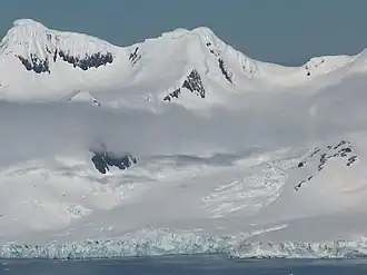 Blick von der Bransfieldstraße auf den Yavorov Peak