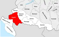 Lage des Komitats Agram (Zagreb/Zágráb)