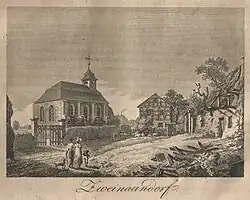 Ansicht von Zweinaundorf nach der Völkerschlacht, 1815