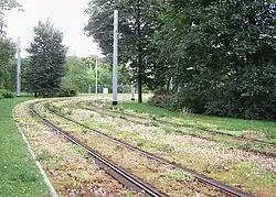 Gleis mit Bo­den­dec­kern, Zwi­ckau