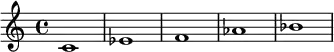 \new Staff { \relative c' {c1 es f aes bes} }