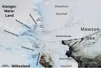 Scott-Gletscher im Einzugsgebiet des Denman-Gletschers (Satellitenbild)