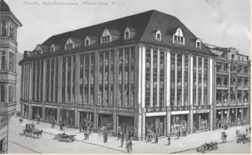 Warenhaus Brann, später Manor, an der Kreuzung mit der Bahnhofstrasse