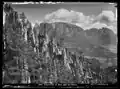 Rittener Erdpyramiden mit Blick gegen den Schlern, Foto: Artur Wehrli, August 1909