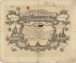 Gründeraktie der Actien-Gesellschaft Eisen-Industrie zu Stirum über 1000 Thaler Preuss. Courant, ausgegeben in Styrum am 1. Februar 1858, ausgestellt auf Friedrich Grillo in Essen. Die Aktie wurde eigenhändig von den Vorstandsmitgliedern unterschrieben, u.&nbsp;a. von Friedrich Grillo, Ernst Nedelmann und Daniel Morian. Die von Wilhelm Theodor Grillo gegründete Eisen-Industrie zu Stirum gehörte zu dieser Zeit zu den bedeutendsten Gesellschaften des Ruhrkohlenbezirks.