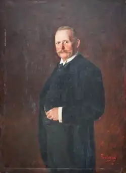 Porträt von Friedrich Leopold Loesener in Öl (gemalt ca. 1890) im schwarzen Anzug, Hintergrundfarbe braun.