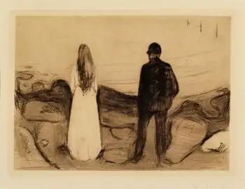 Druck einer Radierung im Sepiaton. Dasselbe Motiv wie zuvor.