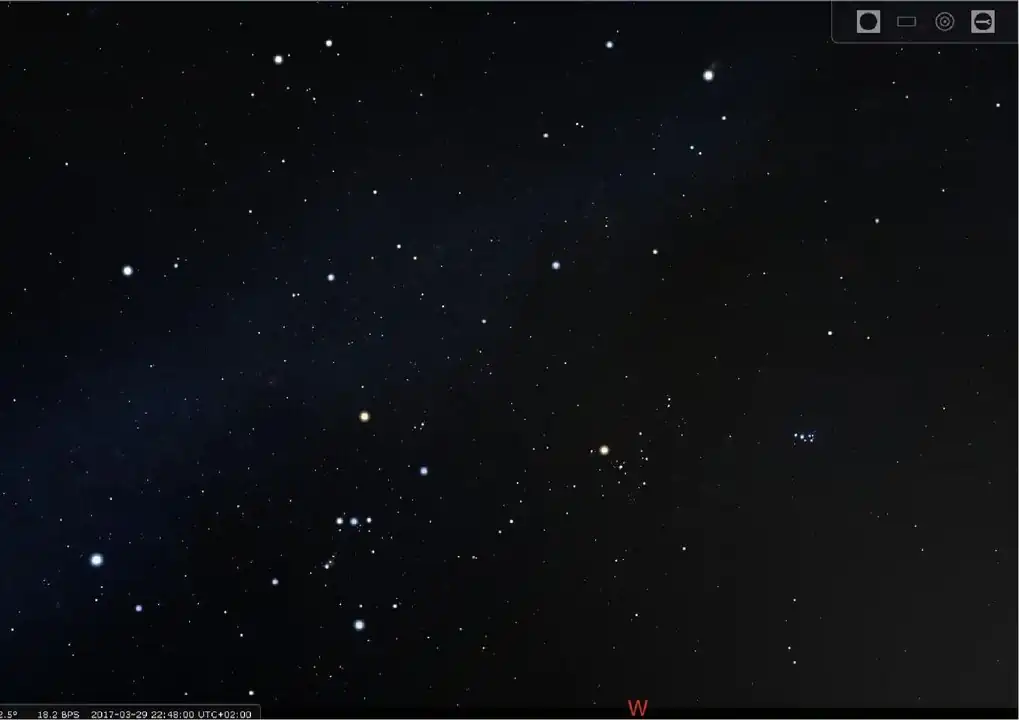 Daumenkino (158 Bilder): Transit von Mars, Sonne, Merkur und Venus durch das Wintersechseck im Jahr 2017.