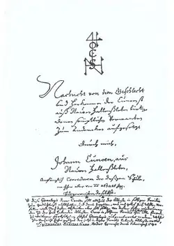 Titel von Johann Cuno, Nachricht mit der Hausmarke